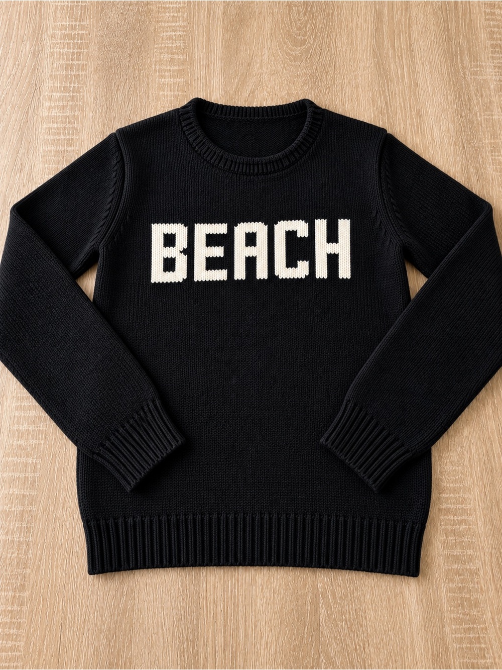 Black 'BEACH' Knit Sweater - Women's Crewneck